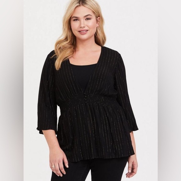 Torrid Black Gauze Button Front Smocked Babydoll Blouse Size 5X - Picture 1 of 11